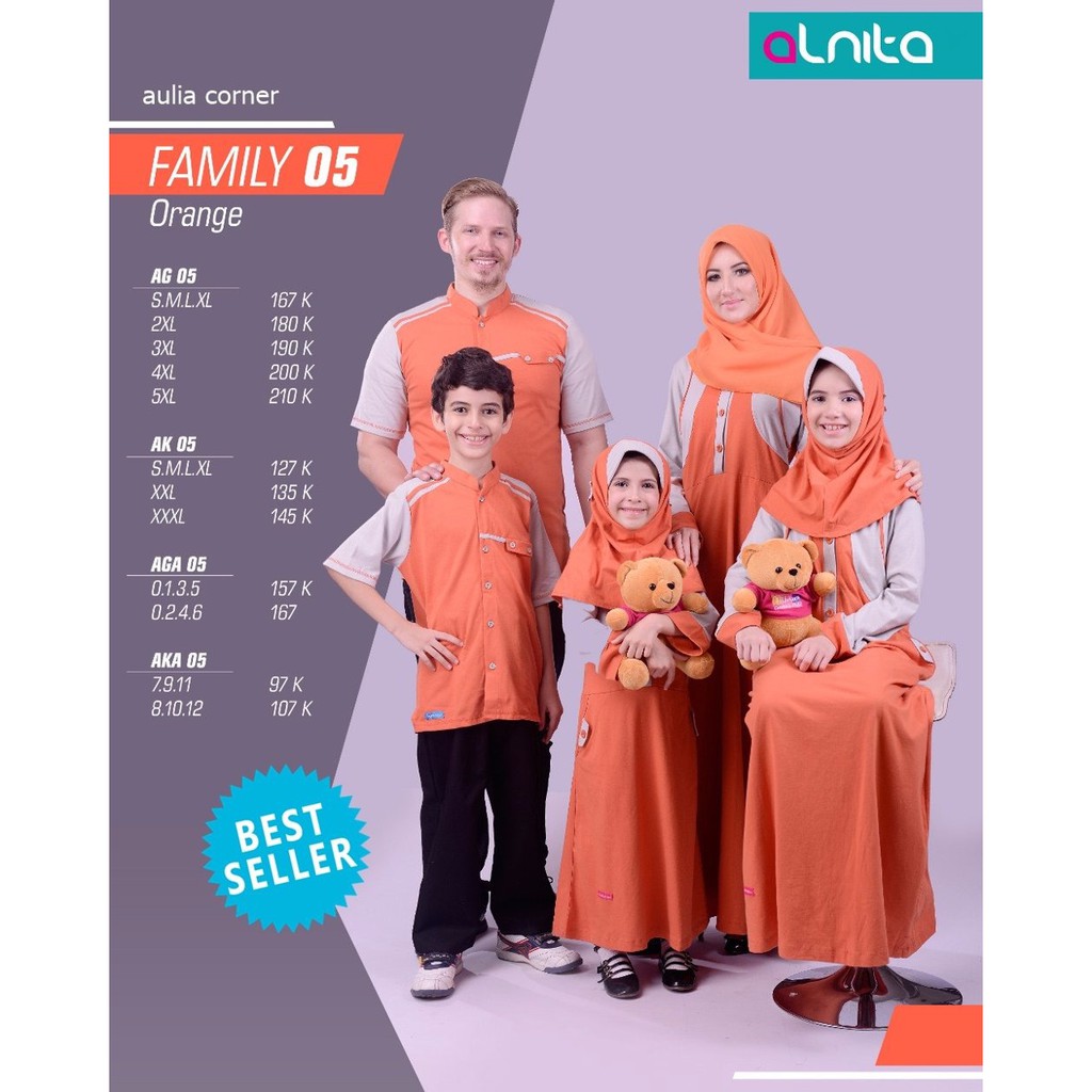 PROMO Baju Couple Alnita Couple Family 05 Orange Sarimbit Keluarga Lebaran