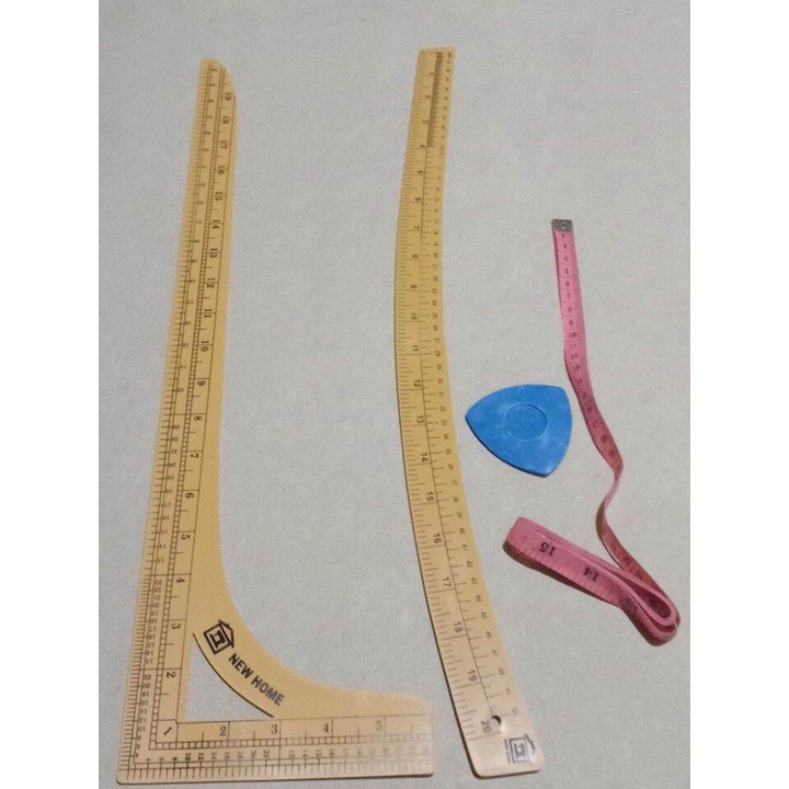 RK penggaris pola jahit 1 set / penggaris siku besar+penggaris lengkung besar+meteran ( warna
