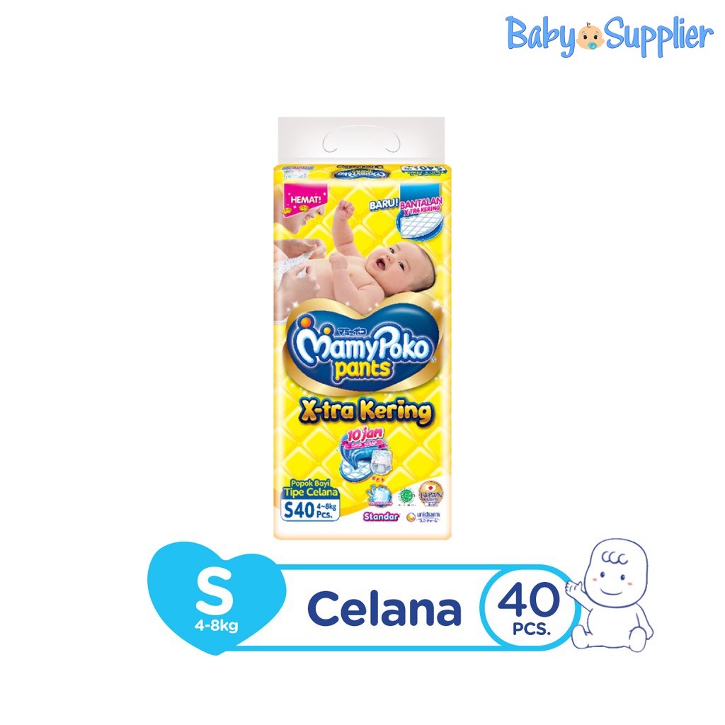 Pampers Popok Celana MamyPoko X-tra Kering Pants - S 40 Nyaman Seharian Dengan 10 Jam Daya Serap
