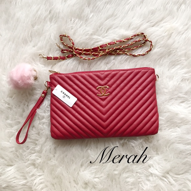 Clutch  Cevron Chevron Import free pompom