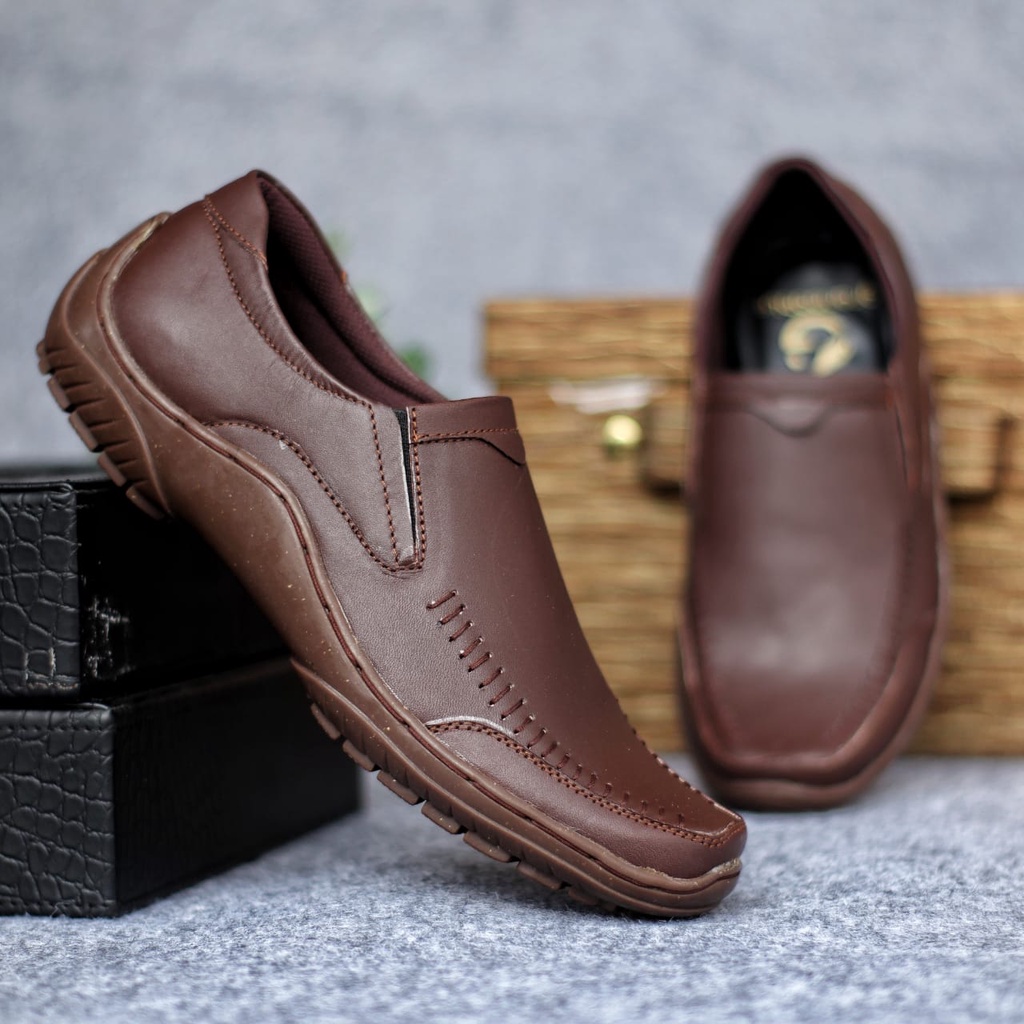 Sepatu Pria kulit Asli Original Casual VERDIK Sepatu Cowok Slip On Simpel Kulit Asli Garut Kekinian 