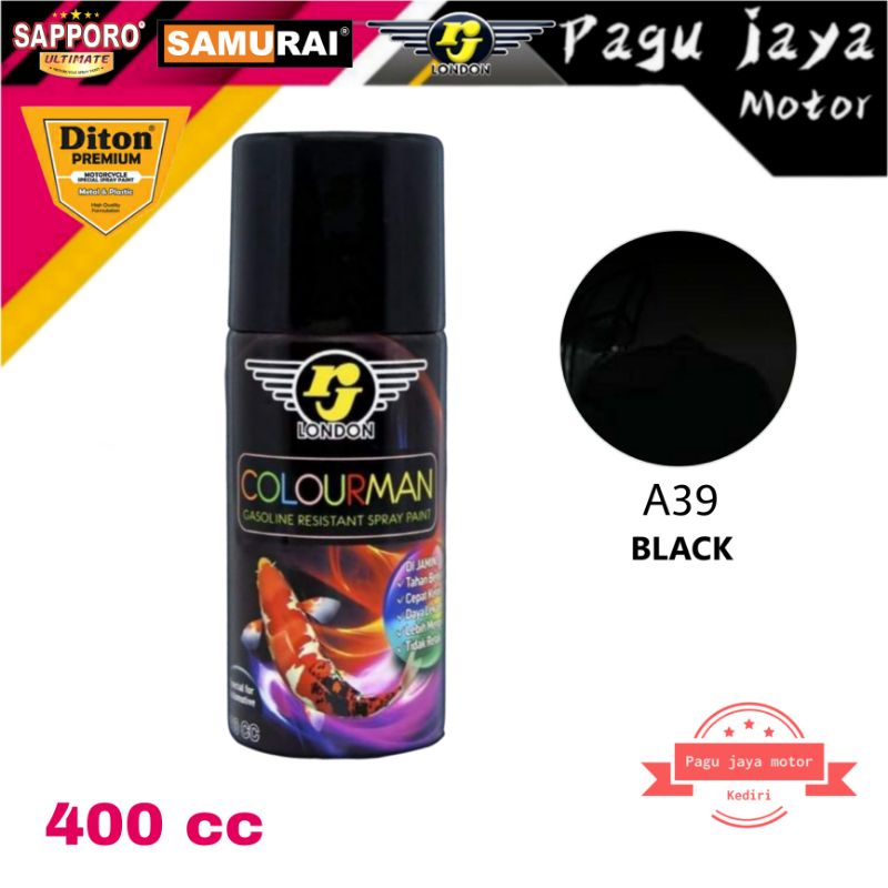 cat semprot colourman 400ml black hitam gloss spray paint produk dari rj london pilok pilox tahan bensin