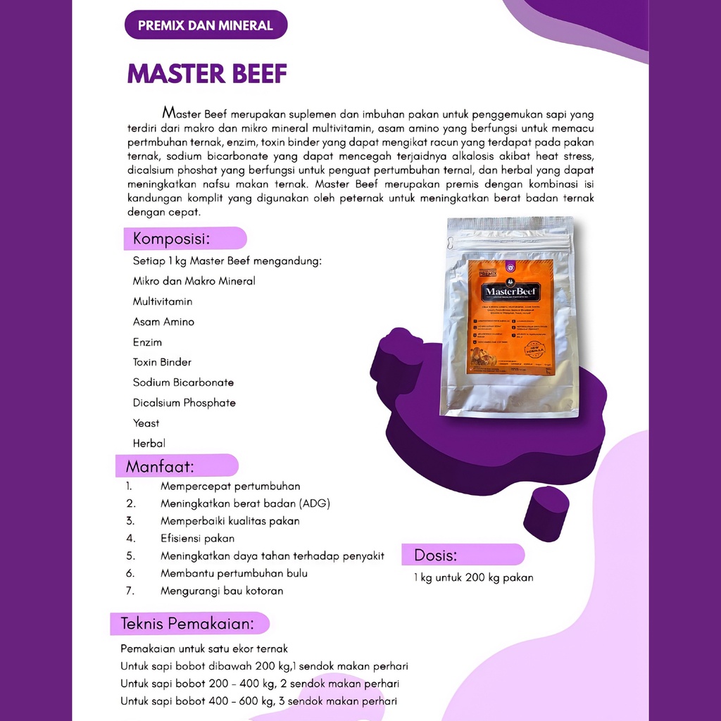 MASTER BEEF 1 kg | Premix Suplemen Penggemukan Sapi Kambing Domba Kualitas Terbaik | Apoternak