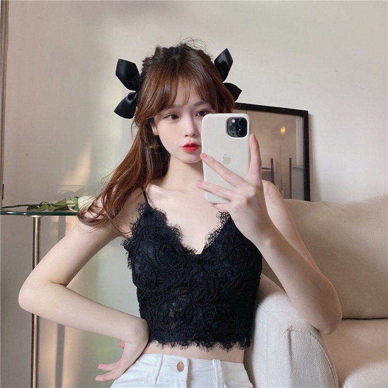 Victoria Bra BH Tanktop Crop Korean Lace Vintage Wanita Motif Bunga Retro Gaya Korea 1107