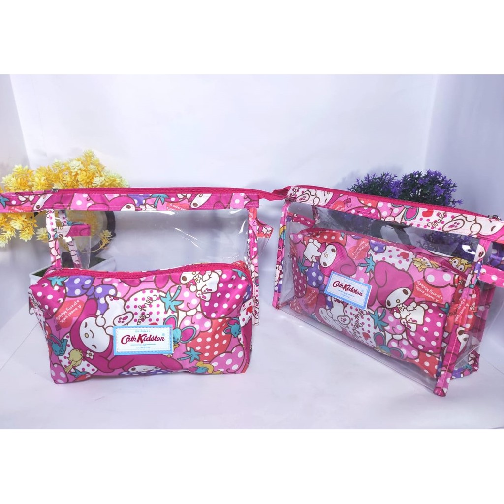 Tas Kosmetik Organizer Pouch Tas Double 2in1 Bag Polos Motif  Kosmetik