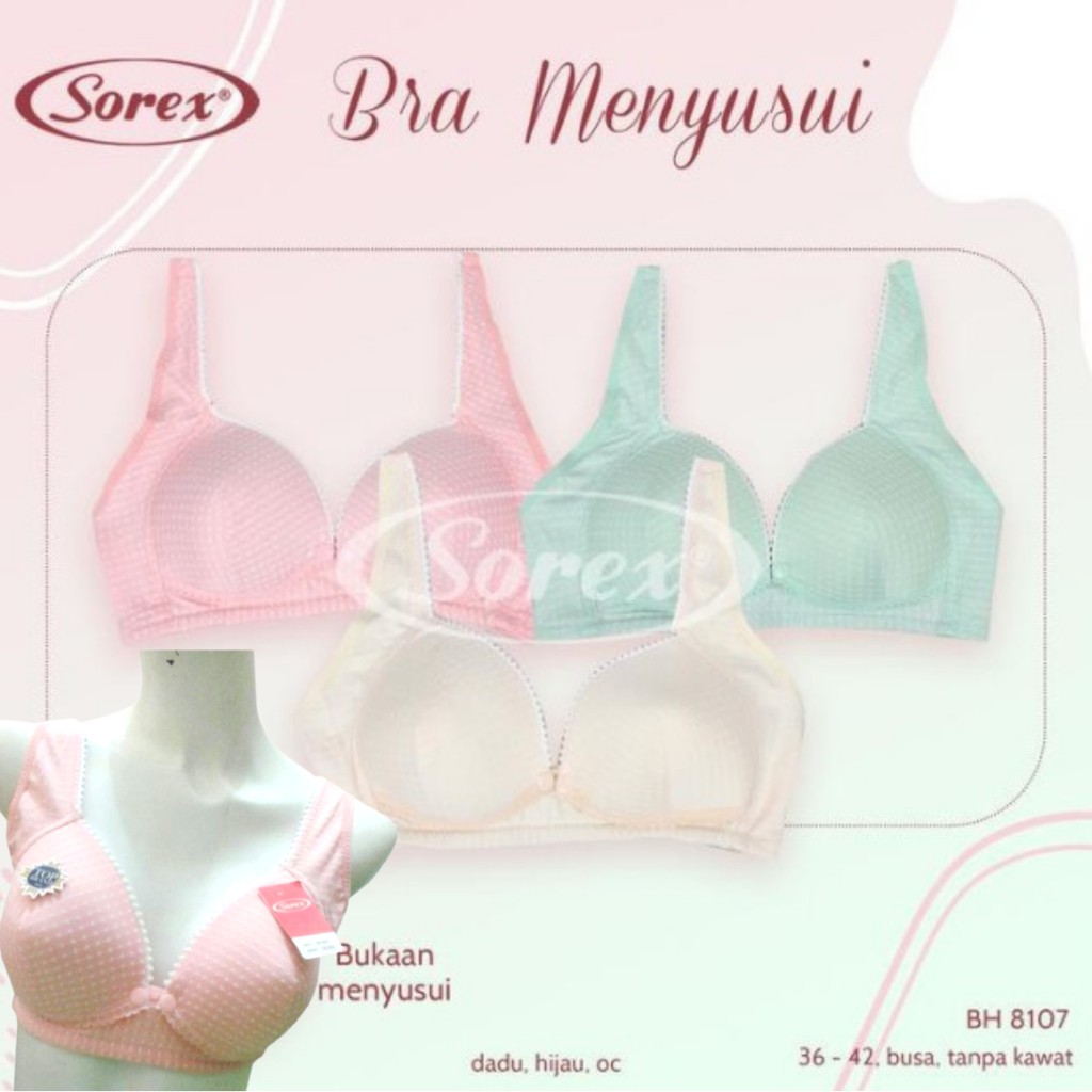 Bra Menyusui SOREX 8107 SOREX 8106 BH Bukaan Depan Polos Busa Tanpa Kawat Full cup Size 38 40 42 Kait 3 N BTK