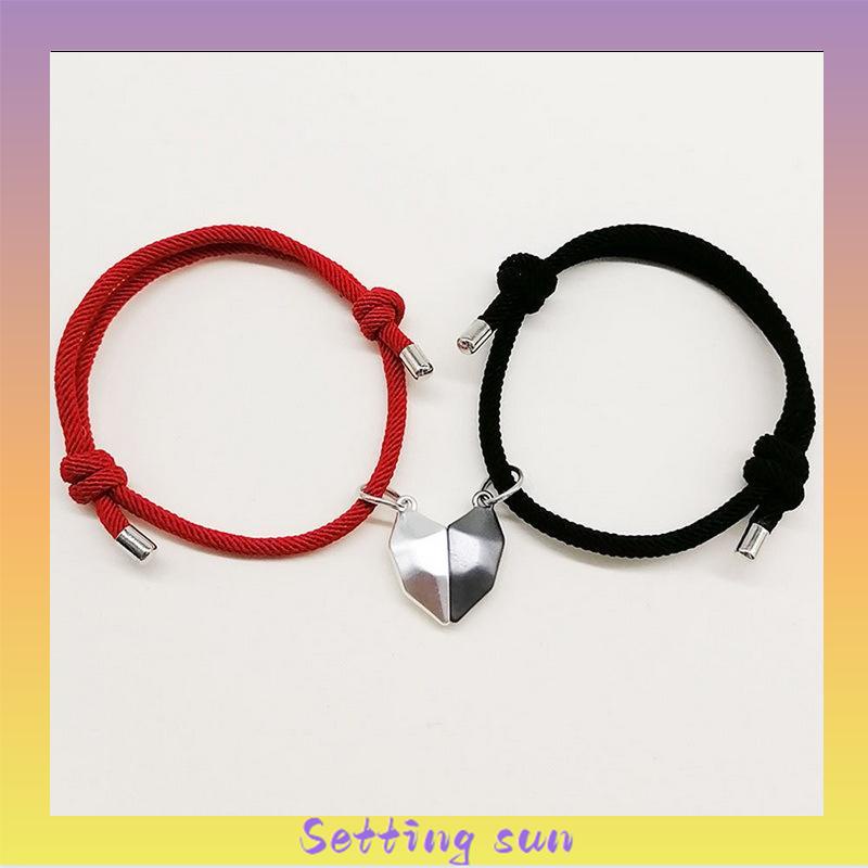 2 Pcs Gelang Couple Magnet Mahnet Hitam Dan Putih Cinta Batu Persahabatan Aksesoris TN