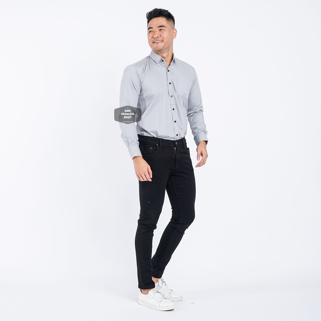 Kemeja Pria Lengan Panjang  Polos Abu - Abu Muda Soft Grey Kemeja Casual Slimfit 3346