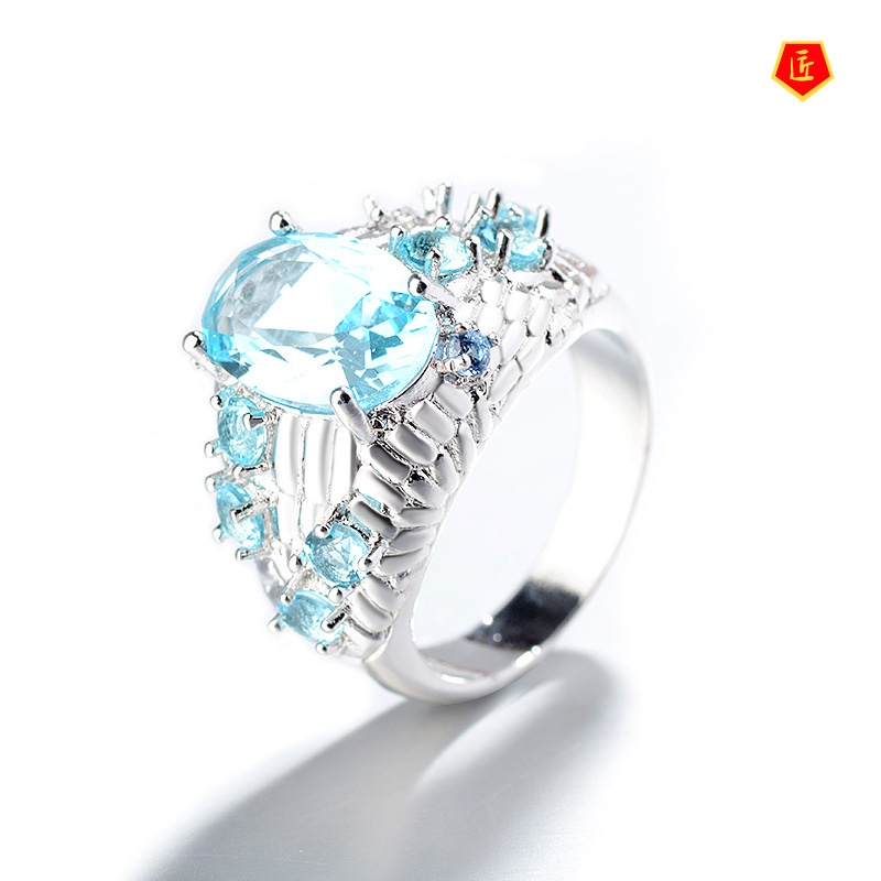 [Ready Stock]Sapphire Topaz Ring High Profile Fashion Personality