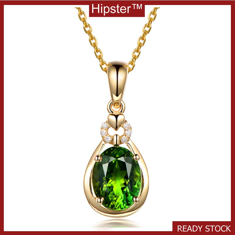 Elegant and Fashionable Green Tourmaline Pendant 18K Golden Clavicle Chain