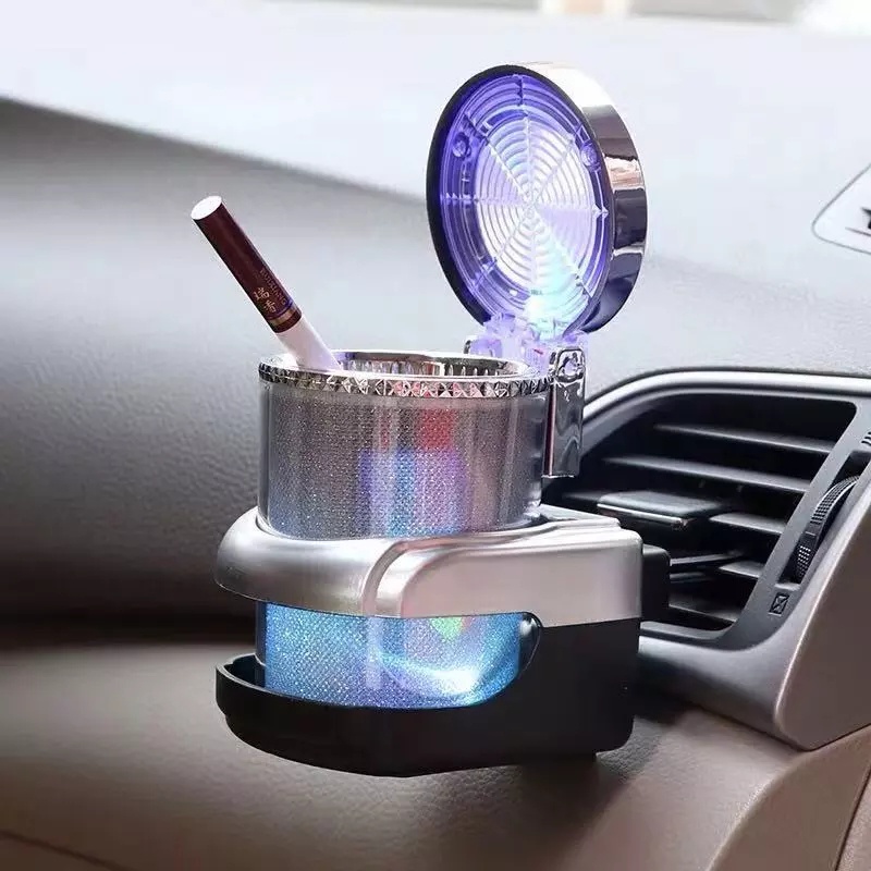 [1 Pcs Portable Car Ashtray With LED Light][Airtight Lid Multifunctional Vehicle Cup Holder Air Vent Ashtray Trash]