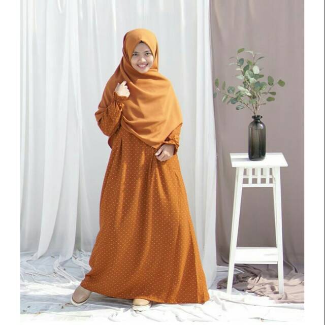 Gamis polkadot syar'i cantik Q dots Tawny Hijab Alila