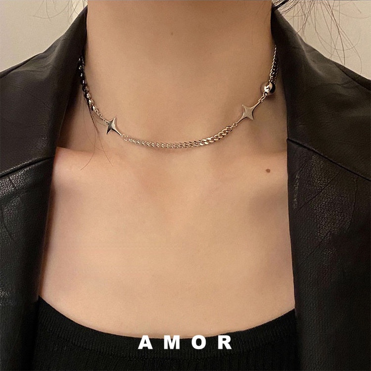 Kalung Rantai Bahan Stainless steel Desain Bintang Mosaic Ukuran Kecil Gaya Hip Hop Untuk Wanita 2022