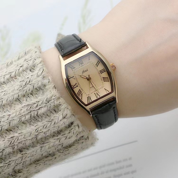 Jam Tangan Quartz Dial Kotak Kecil Casual Retro Untuk Wanita