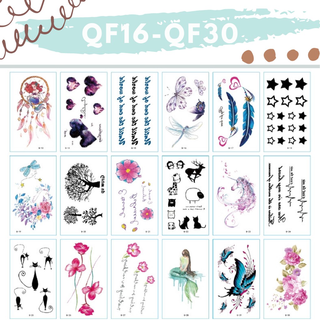 Stiker Tattoo kode QF16-QF30 | Tato Temporer | Waterproof