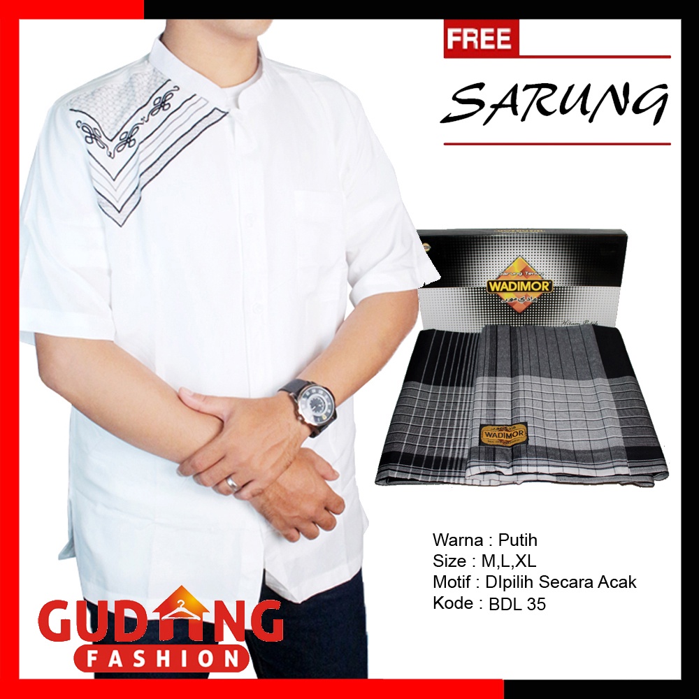 Baju Koko Muslimin Pria Lengan Pendek + Bonus Free Sarung (KKS KKL)