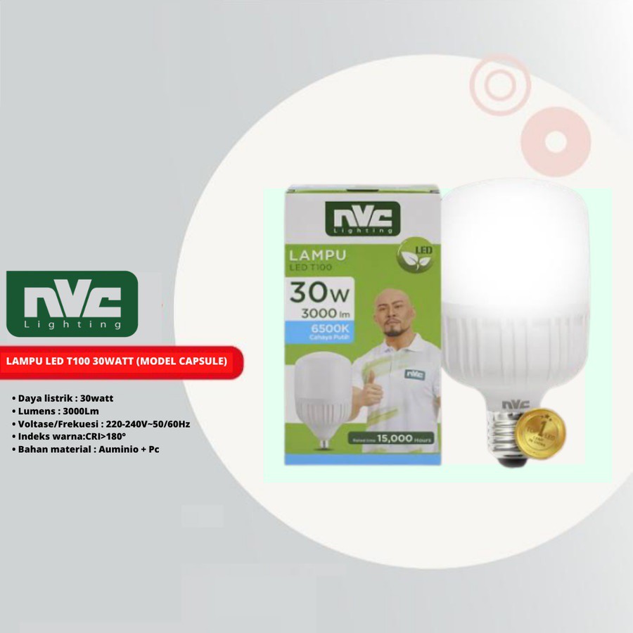 Lampu LED NVC-T100 30 Watt 6500K Daylight Putih