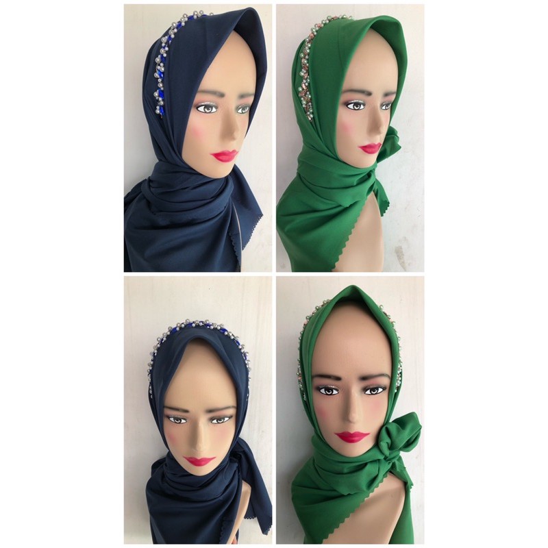 hijab jilbab payet segiempat headband lasercut voal