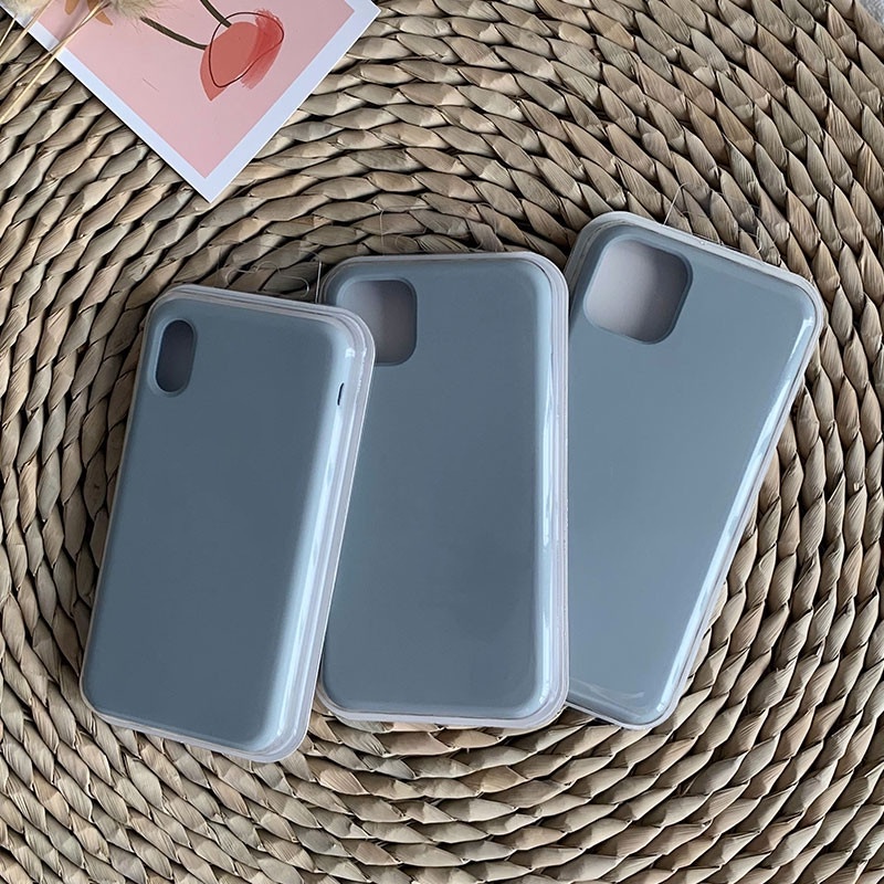 Soft Case Bahan Silikon Warna Biru Abu-Abu Untuk Iphone 13 12 11 Pro X Xs Max 6s 7 8 Plus