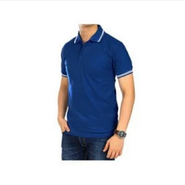 KAOS POLO BIRU BENHUR - KAOS KERAH BIRU - POLO BIRU BENHUR LIST PUTIH - POLO PRIA - KAOS PRIA