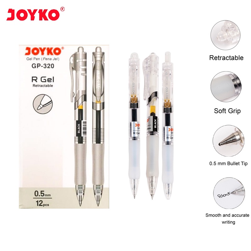 

[1 LSN / 12 PCS] Gel Pen Pulpen Pena Joyko GP-320 R Gel 0.5 mm