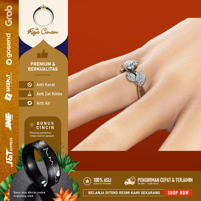 Cincin Titanium Wanita Anti Karat Berlian Putih Perak 925