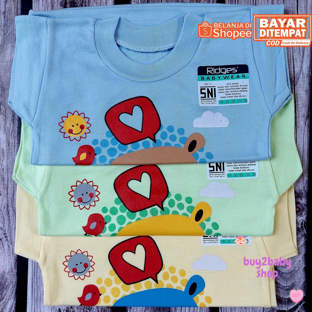 Baju bayi kaos oblong katun premium motif print RIDGES usia 0-12 Bulan isi 3 Kaos