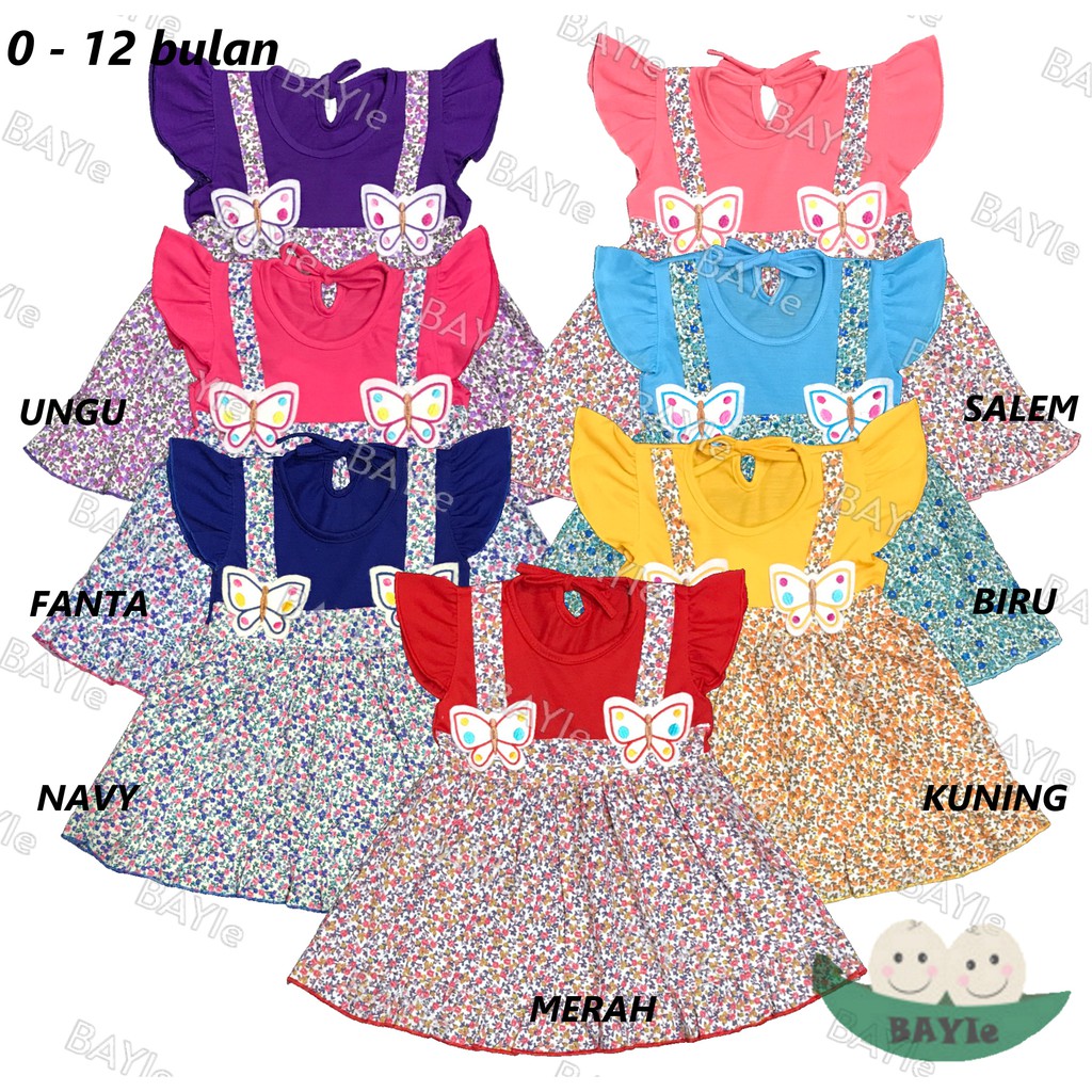 BAYIe - Baju bayi/Anak Perempuan Dress motif 2 KUPU PLANET KIDS usia 0 -12 bulan / Pakaian anak