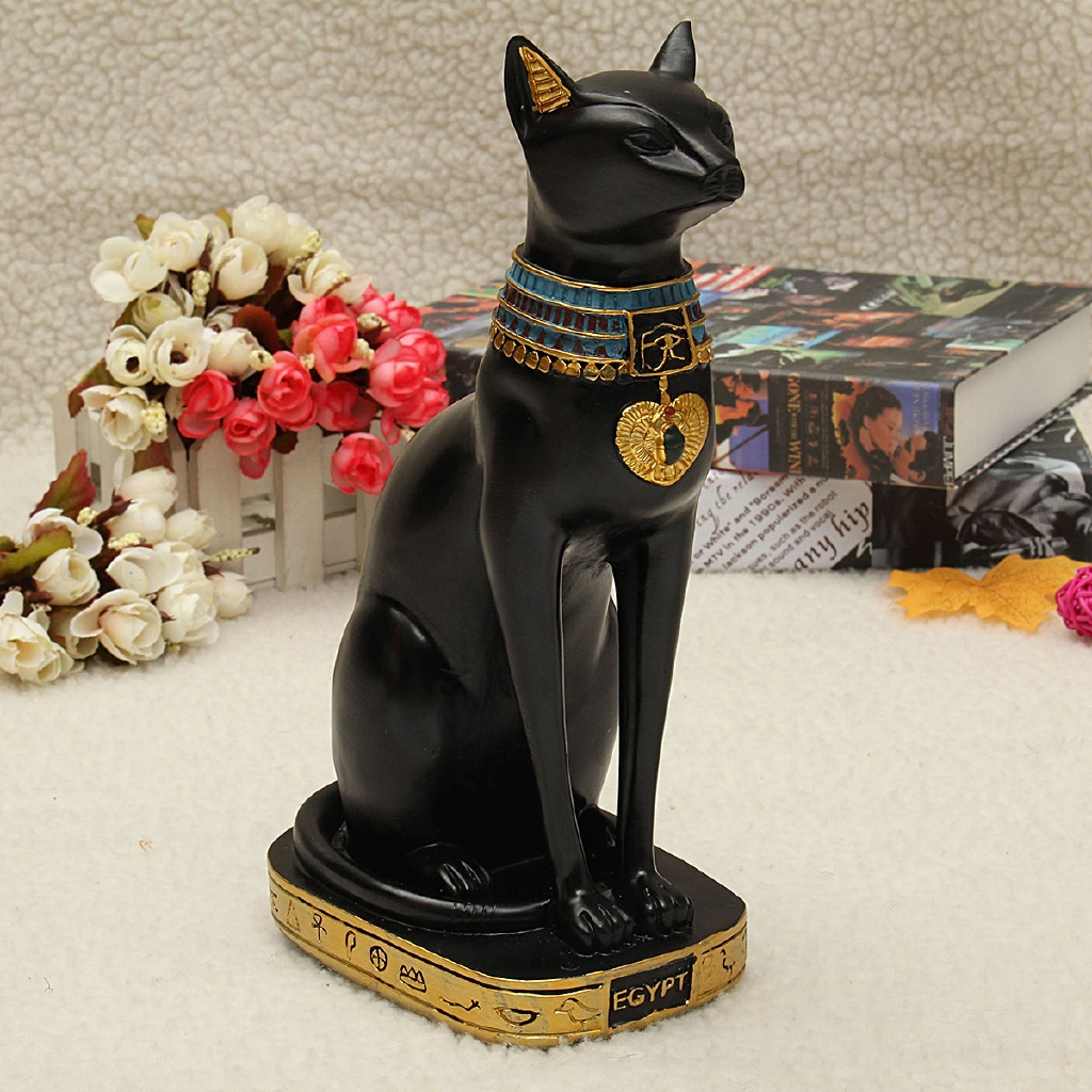 Vintage Egyptian Black Cat Bastet God Figurine Pharaoh Statue Home