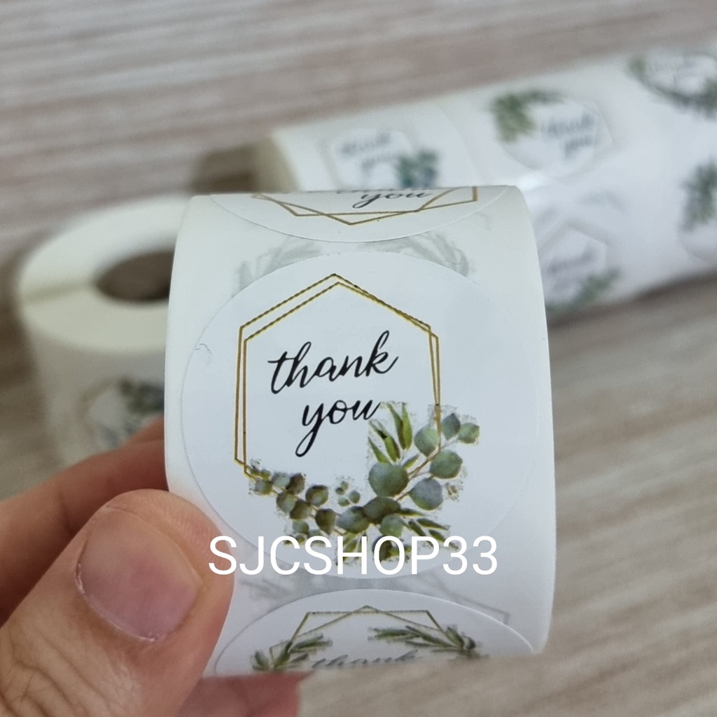 

1 roll isi 350 ukuran 3,8 sticker label thank you flower bingkai bunga