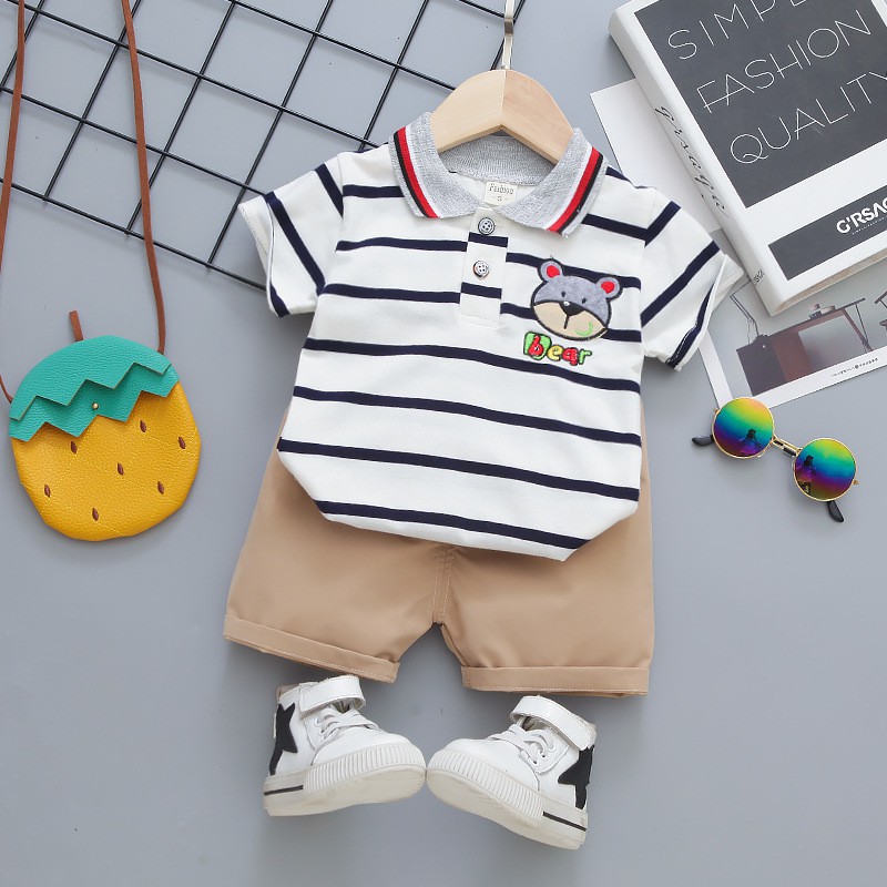 LittleAaron SET KRA BEAR SALUR EBV Setelan Kaos Anak Laki-laki Bayi Lengan Pendek