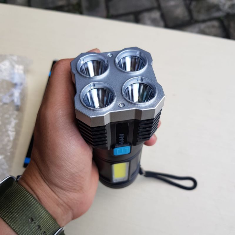 Senter Besar Cas Micro Usb Bahan Plastik Senter LED 5 Mata Besar Rechargeable