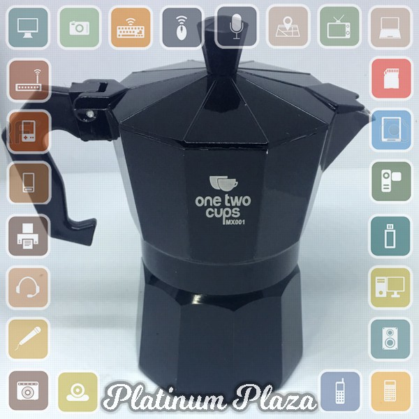 OneTwoCups Espresso Coffee Maker Moka Pot Teko Stovetop Filter 300ml 6 Cups - MX001 - Black`2TKZ5H-