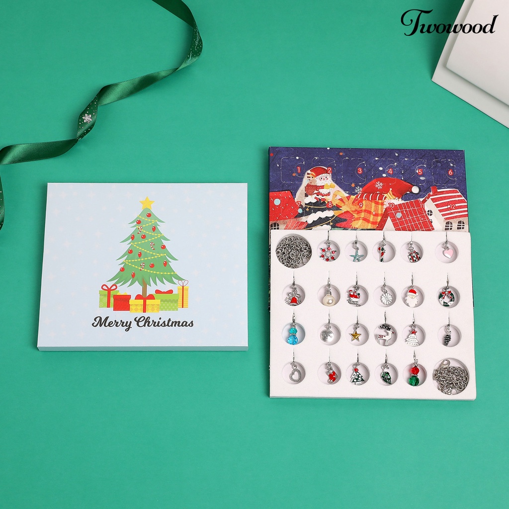 Twowood 1 Set Christmas Charm Calendar Snowflake Deer Heart Pendant Decoration Girls Christmas Element All Match Bracelet Necklace for Party