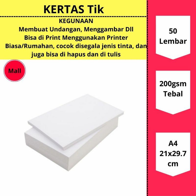 

( 50 Lembar ) Kertas Tik 200gsm Putih