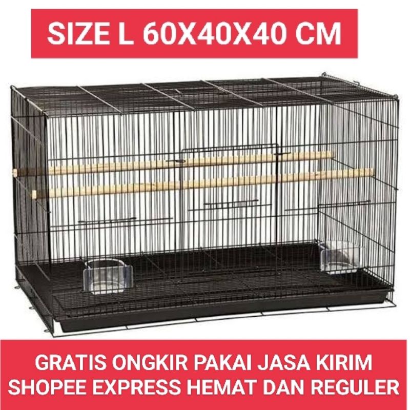 KANDANG KUCING KELINCI BURUNG BESI LIPAT MURAH Free 2 Tempat makan SIZE L 60X40X40 CM.