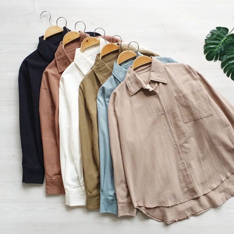 FWR - KEZI LINEN SHIRT 2321 / KEMEJA OVERSIZE LINEN WANITA / KEMEJA LENGAN PANJANG WANITA