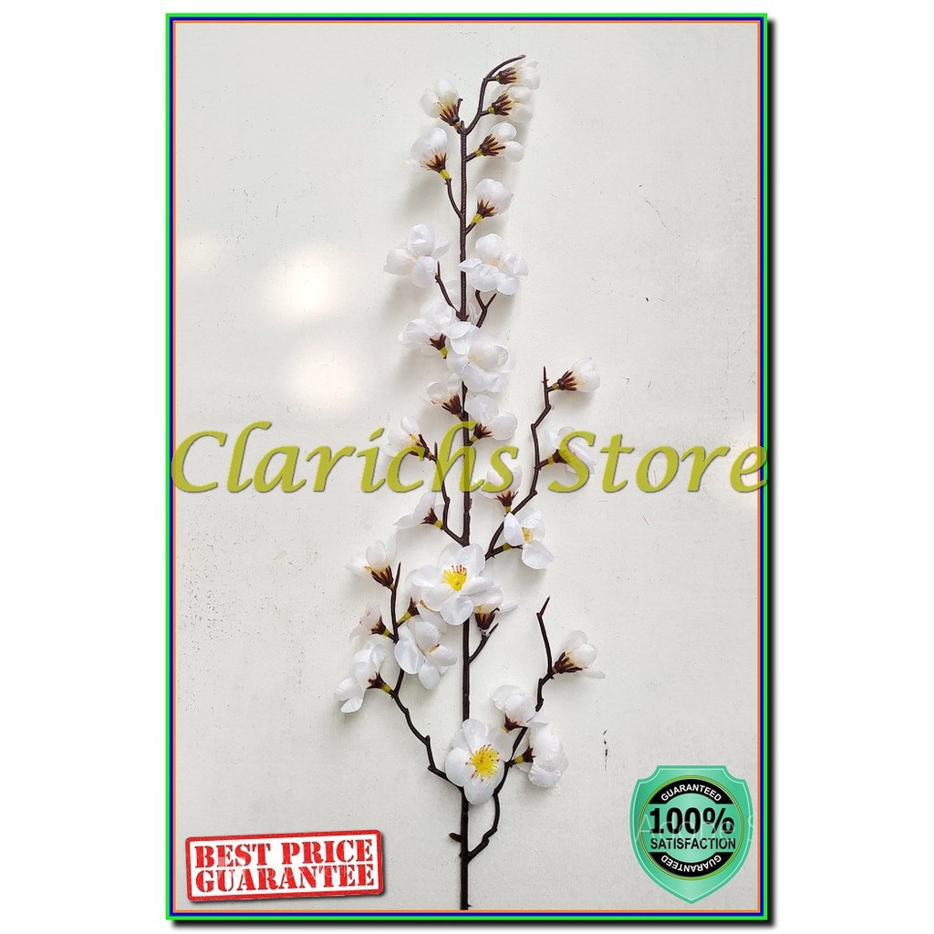 Tangkai Bunga Sakura - Bunga Plastik Sakura Imlek Artificial Pajangan Hiasan Rumah Konyan Gong Xie-Putih