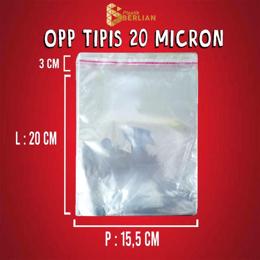 

15,5 x 20 cm Plastik OPP TIPIS (100 lbr) lem/seal