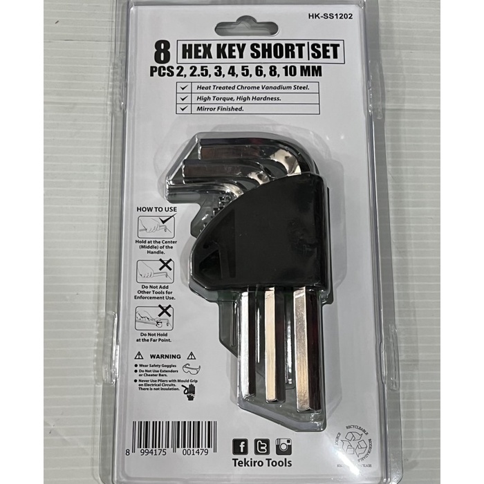 Kunci L Pendek CR-V Tebal Hexagonal Key Short TEKIRO SET 8 PCS 2-10mm