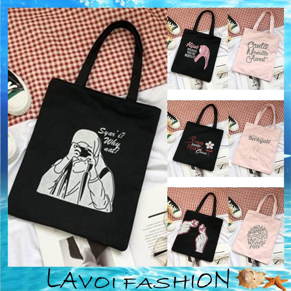 Lavoi Totebag Hijab Tas Tote Kanvas Fashion Wanita Versi Hijab