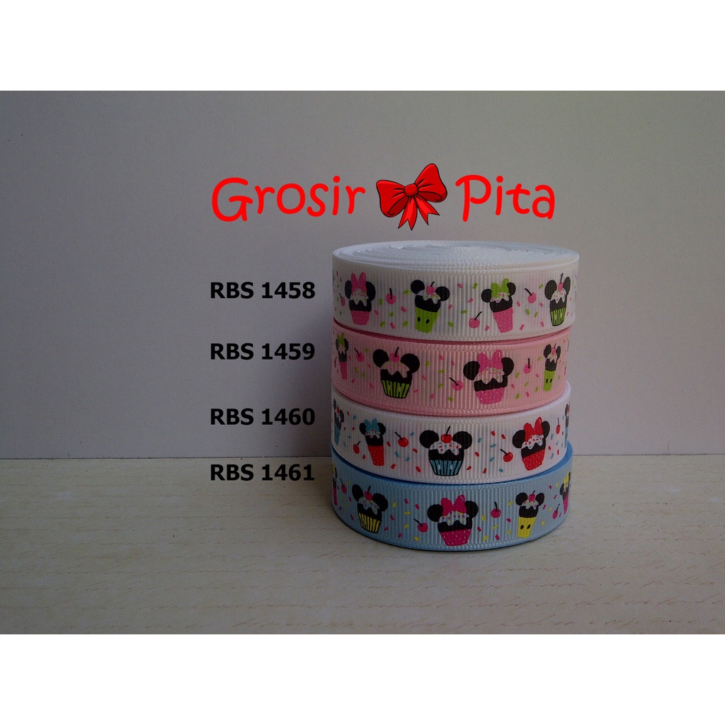 

(25 yard) Pita Grosgrain Motif Micky Minnie Mouse RBS 1458,1459,1460,1461 | Toko Bahan Craft | Grosir Pita