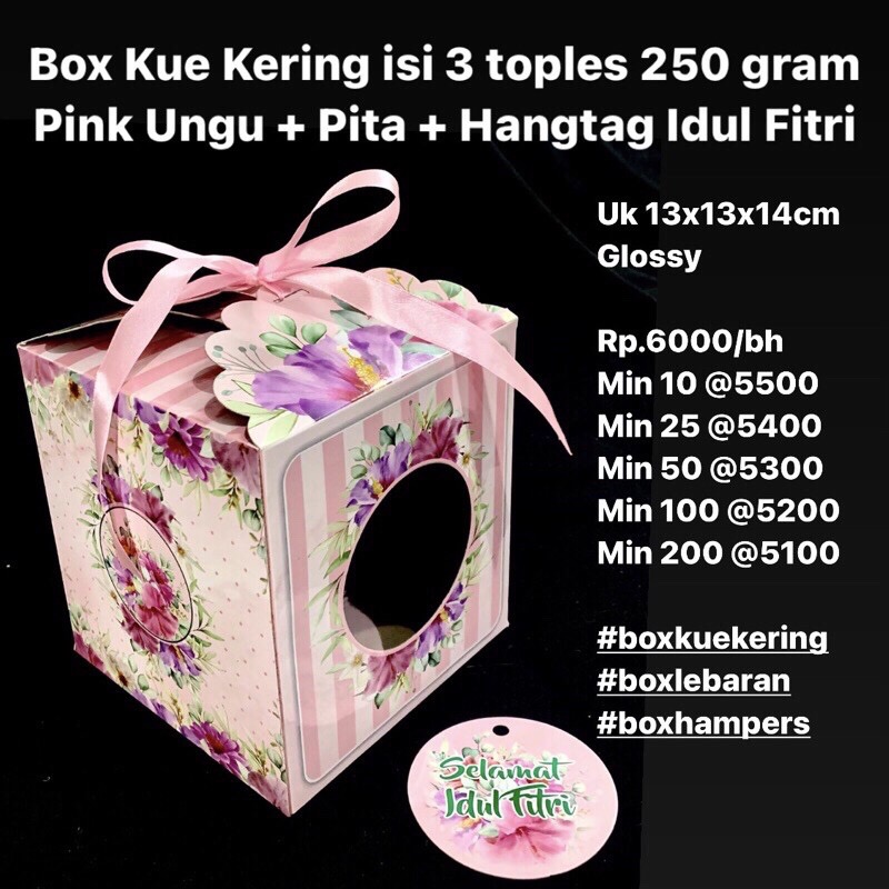 Box Kuker Tema Lebaran Hijau Kuning Gambar Kartun Uk 14.5x14.5x20cm Muat Toples 500gr Dan 250gr