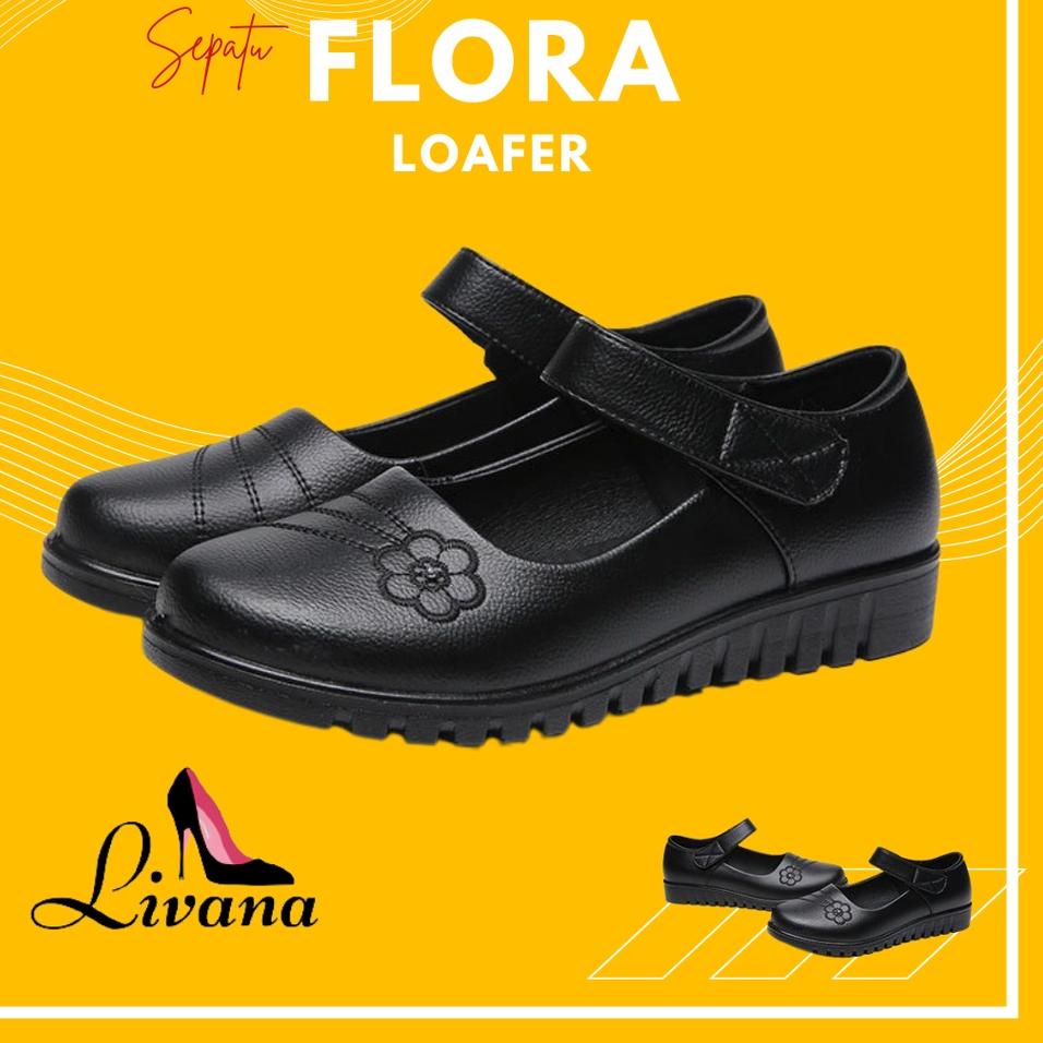 Tidak Diragukan.. Sepatu Flatshoes Pantofel Flora Wanita Perempuan Cewek Kerja Kantor Formal Loafers