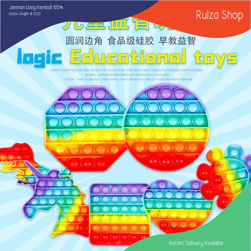 Mainan Bubble Toys Fidget Pop it Rainbow Love Kotak Bulat Octagon Gurita Dino Unicorn Ice Cream Main