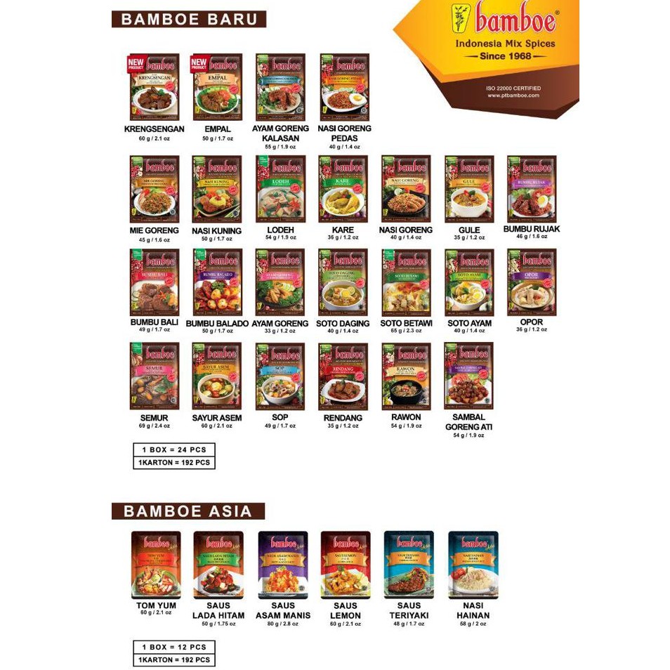 

Bamboe Bumbu Masak Nusantara/Bumbu Instan Bamboe/Bumbu Masak Instan