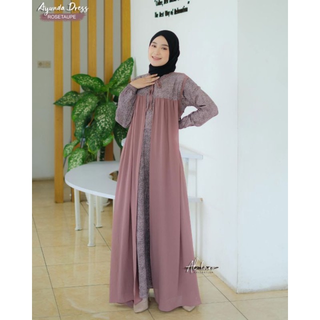 ayunda dress by alfaro/gamis alfaro terbaru/gamis set cardy terpisah/gamis dress rompi terpisah terb