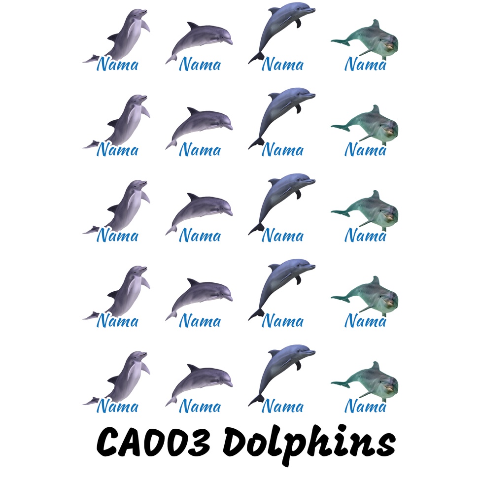 

Sticker Nama Cutting Label Waterproof Tahan Air Dolphins (CA003)