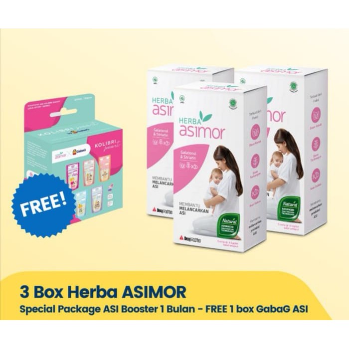 Paket  Hemat Pelancar ASI Booster 3 Box HERBA ASIMOR + 1 Box Gabag Kantong Asi