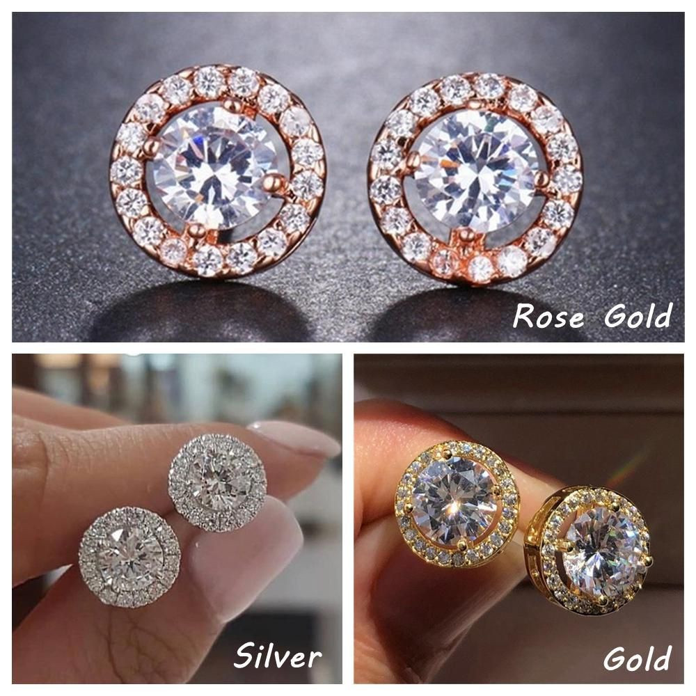 ROW New Earrings Piercing White Diamond Moissanite Stud Wedding Engagement Women Men Fashion Jewelry Gifts Shiny Zircon Round/Multicolor